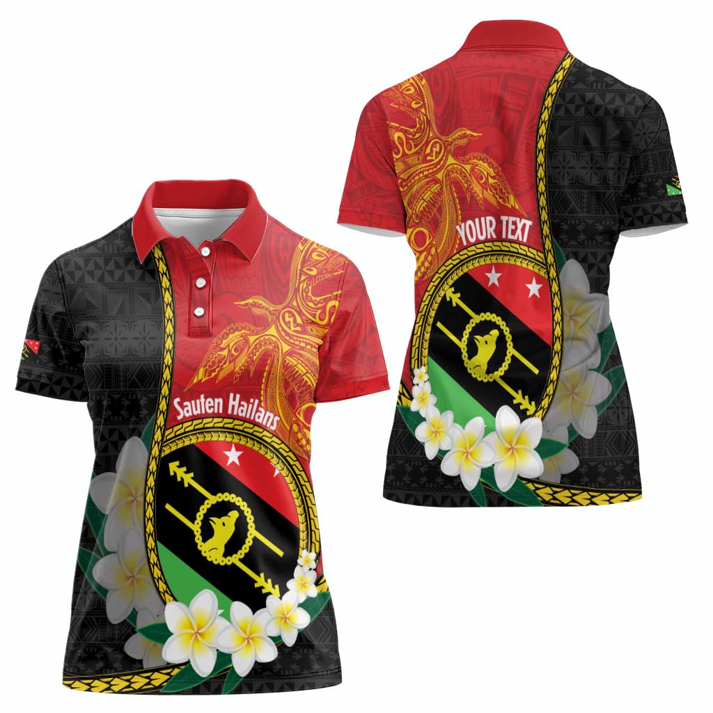 Personalised PNG Sauten Hailans Women Polo Shirt Papua New Guinea Plumeria Melanesian Pattern - Polynesian Pride