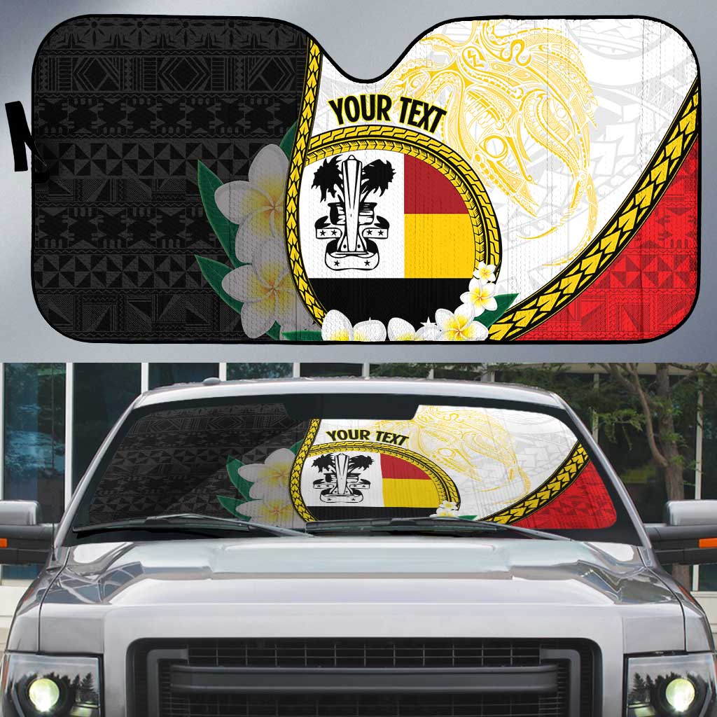 Personalised PNG Madang Provins Auto Sun Shade Papua New Guinea Plumeria Melanesian Pattern LT14 White - Polynesian Pride