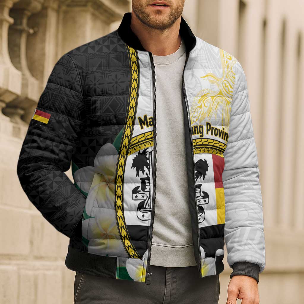 Personalised PNG Madang Provins Bomber Puffer Jacket Papua New Guinea Plumeria Melanesian Pattern LT14 - Polynesian Pride