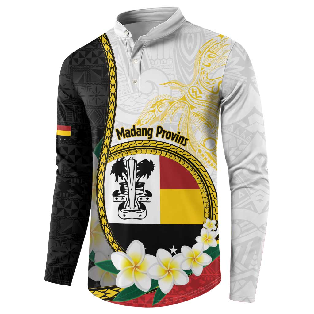 Personalised PNG Madang Provins Button Sweatshirt Papua New Guinea Plumeria Melanesian Pattern LT14 - Polynesian Pride