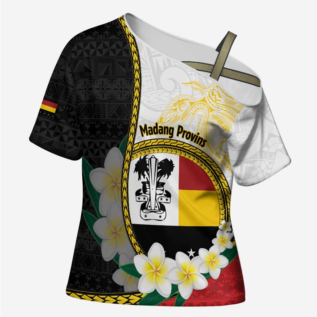Personalised PNG Madang Provins Cross Shoulder Shirt Papua New Guinea Plumeria Melanesian Pattern LT14 Female White - Polynesian Pride