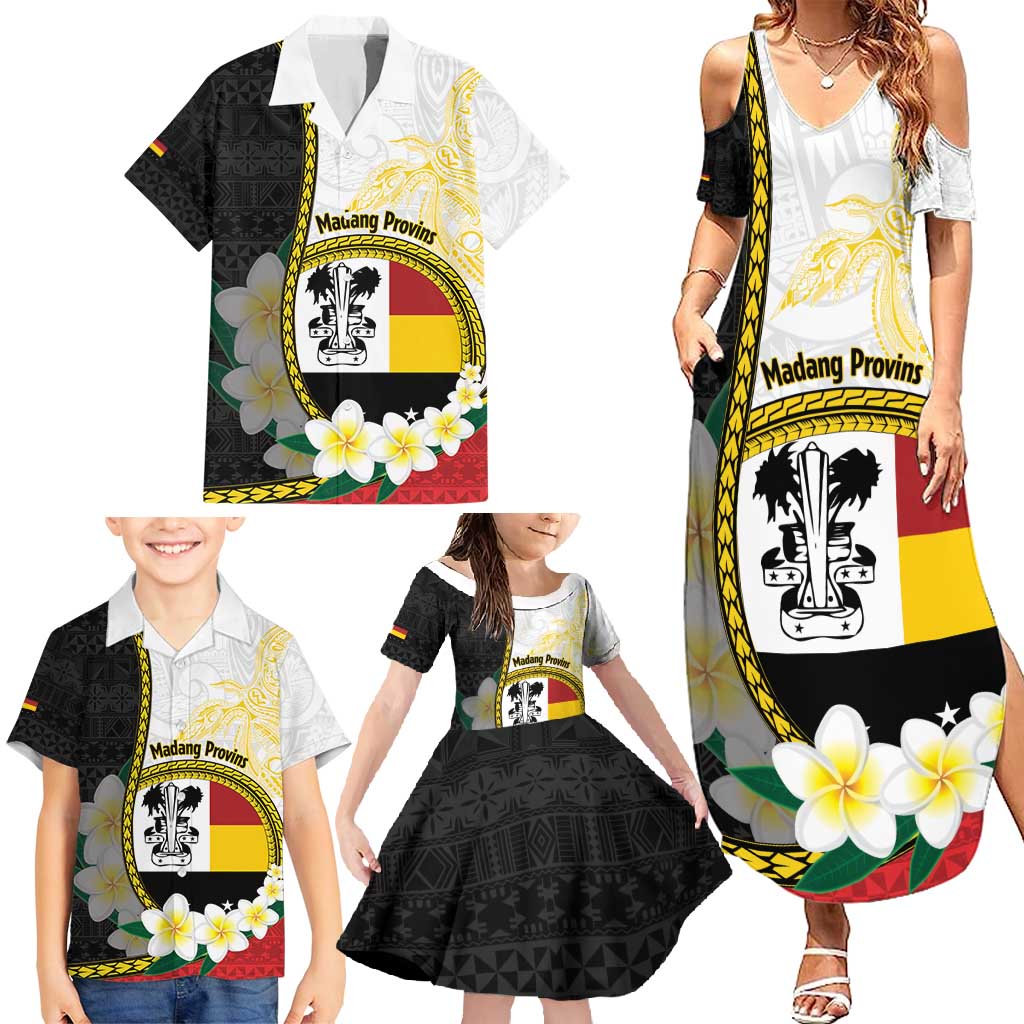 Personalised PNG Madang Provins Family Matching Summer Maxi Dress and Hawaiian Shirt Papua New Guinea Plumeria Melanesian Pattern - Polynesian Pride