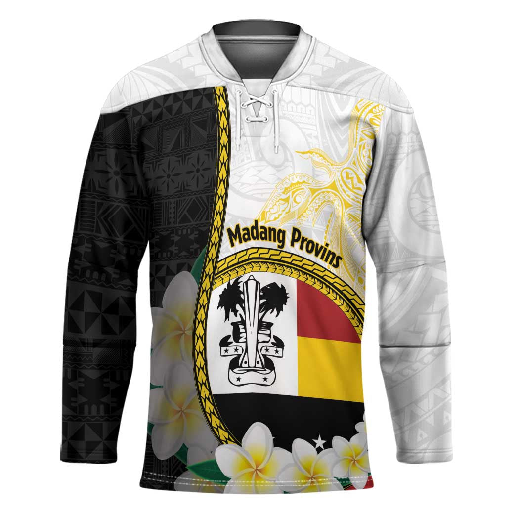 Personalised PNG Madang Provins Hockey Jersey Papua New Guinea Plumeria Melanesian Pattern - Polynesian Pride
