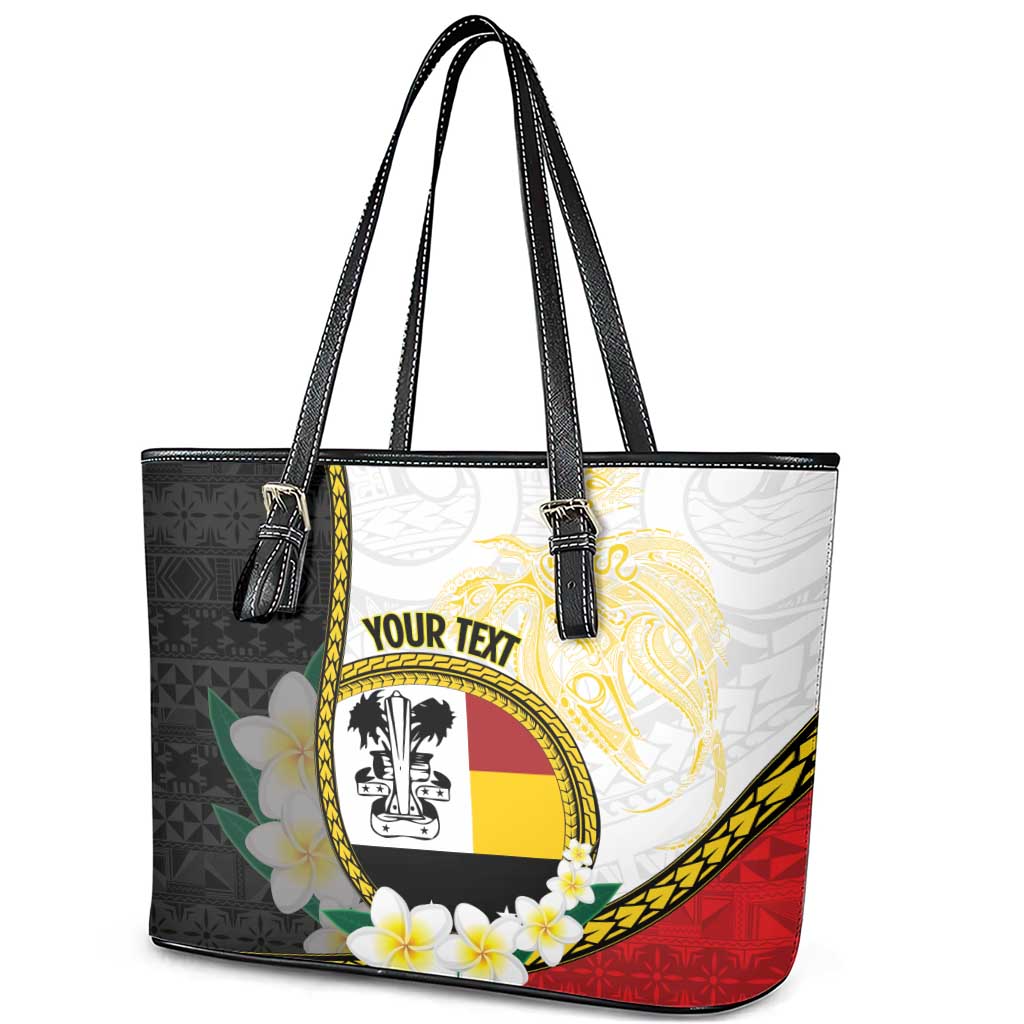 Personalised PNG Madang Provins Leather Tote Bag Papua New Guinea Plumeria Melanesian Pattern - Polynesian Pride