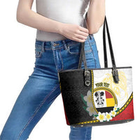 Personalised PNG Madang Provins Leather Tote Bag Papua New Guinea Plumeria Melanesian Pattern - Polynesian Pride