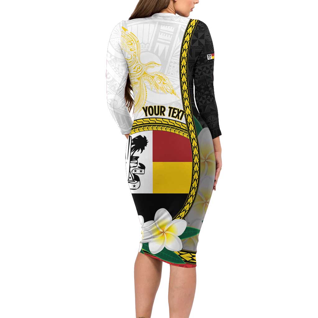 Personalised PNG Madang Provins Long Sleeve Bodycon Dress Papua New Guinea Plumeria Melanesian Pattern - Polynesian Pride