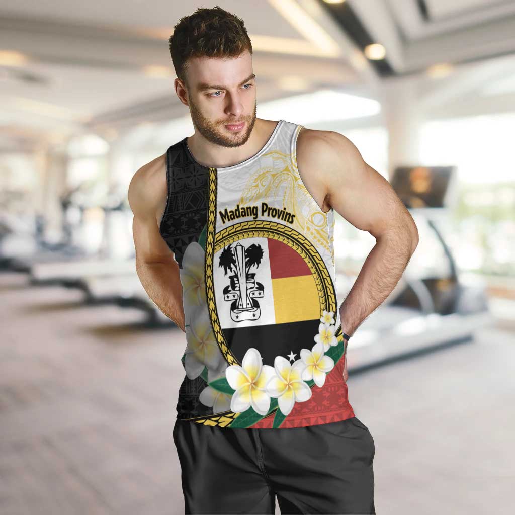 Personalised PNG Madang Provins Men Tank Top Papua New Guinea Plumeria Melanesian Pattern LT14 White - Polynesian Pride
