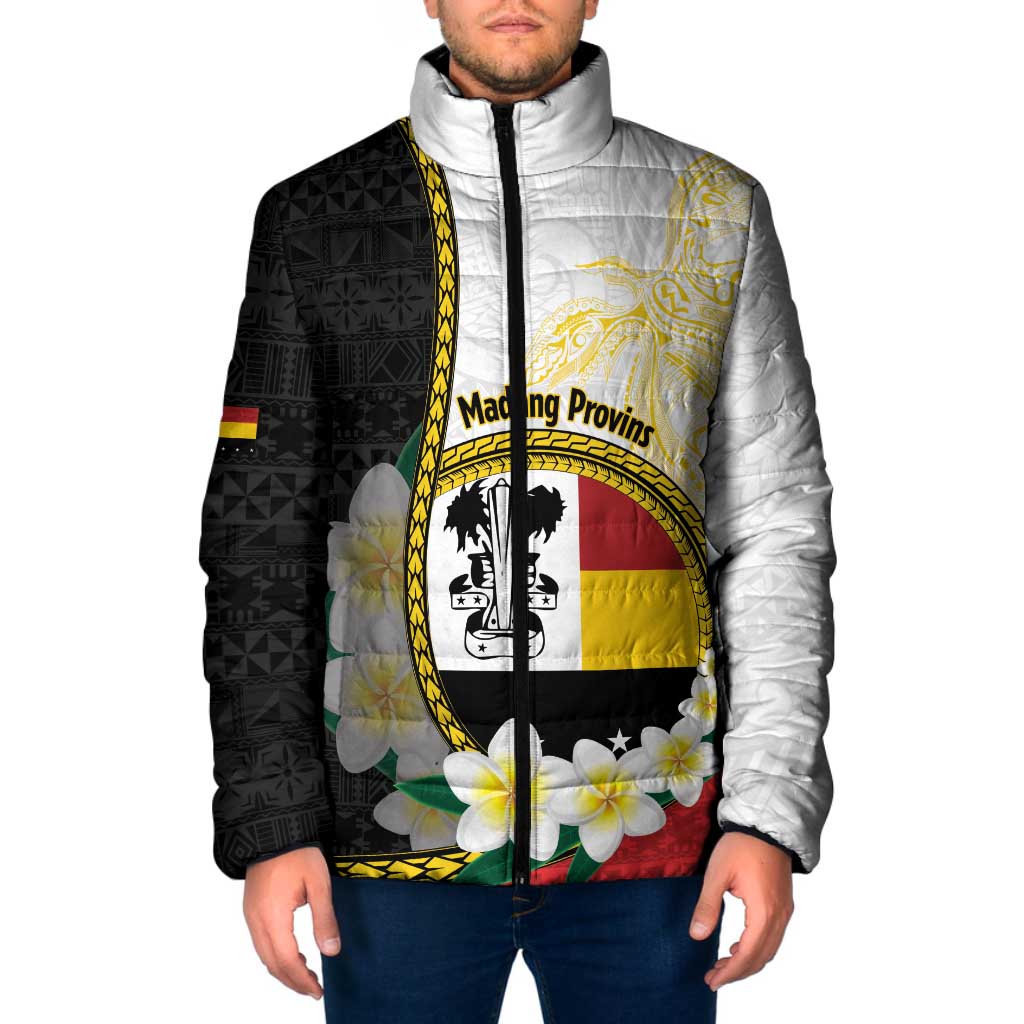 Personalised PNG Madang Provins Padded Jacket Papua New Guinea Plumeria Melanesian Pattern LT14 White - Polynesian Pride