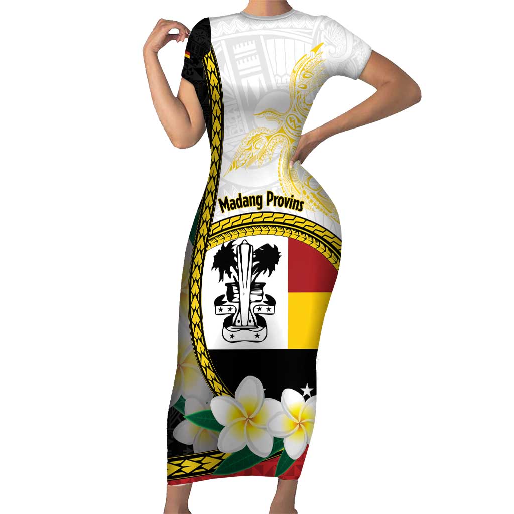 Personalised PNG Madang Provins Short Sleeve Bodycon Dress Papua New Guinea Plumeria Melanesian Pattern - Polynesian Pride