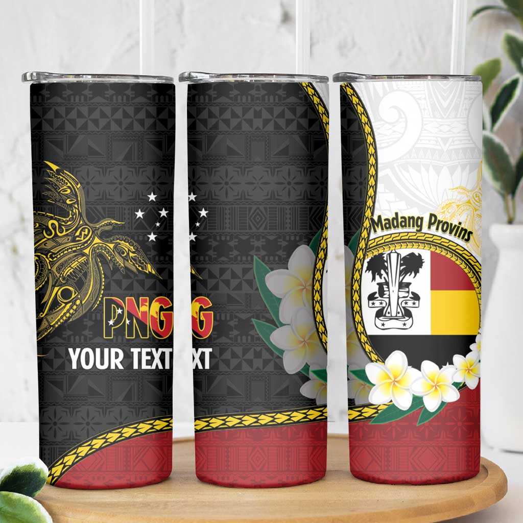Personalised PNG Madang Provins Skinny Tumbler Papua New Guinea Plumeria Melanesian Pattern - Polynesian Pride