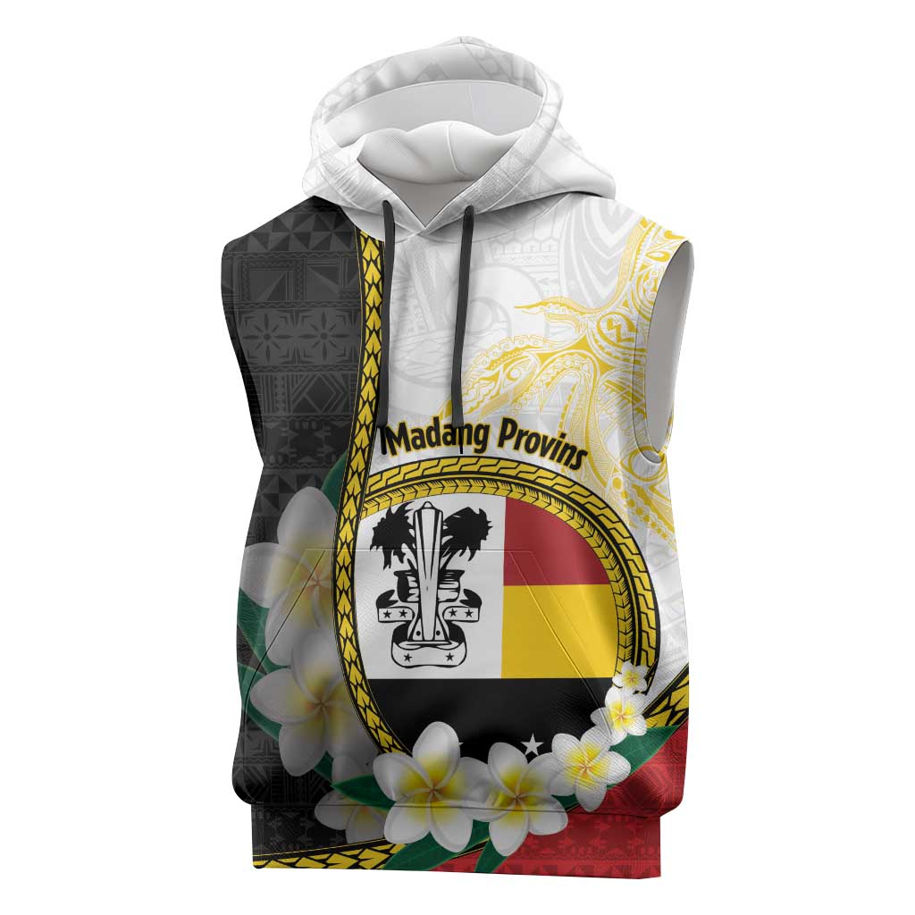 Personalised PNG Madang Provins Sleeveless Hoodie Papua New Guinea Plumeria Melanesian Pattern LT14 White - Polynesian Pride