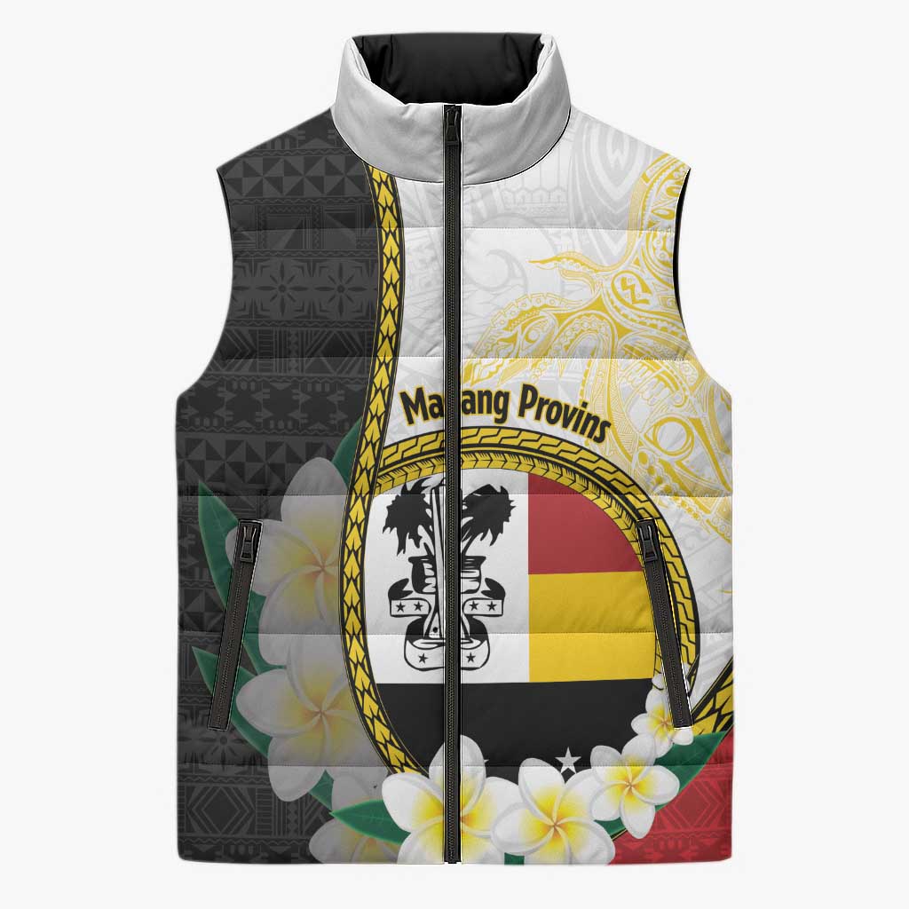 Personalised PNG Madang Provins Sleeveless Puffer Jacket Papua New Guinea Plumeria Melanesian Pattern LT14 White - Polynesian Pride