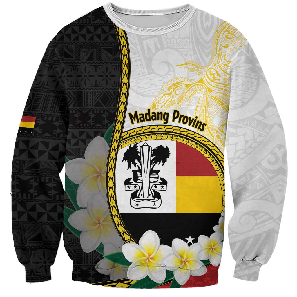 Personalised PNG Madang Provins Sweatshirt Papua New Guinea Plumeria Melanesian Pattern LT14 Unisex White - Polynesian Pride