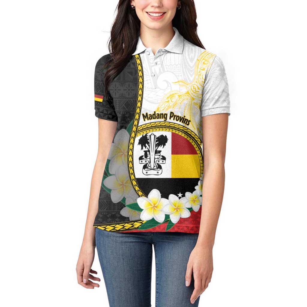 Personalised PNG Madang Provins Women Polo Shirt Papua New Guinea Plumeria Melanesian Pattern - Polynesian Pride