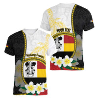 Personalised PNG Madang Provins Women V-Neck T-Shirt Papua New Guinea Plumeria Melanesian Pattern - Polynesian Pride