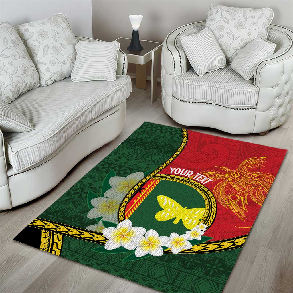 Personalised PNG Oro Provins Area Rug Papua New Guinea Plumeria Melanesian Pattern - Polynesian Pride