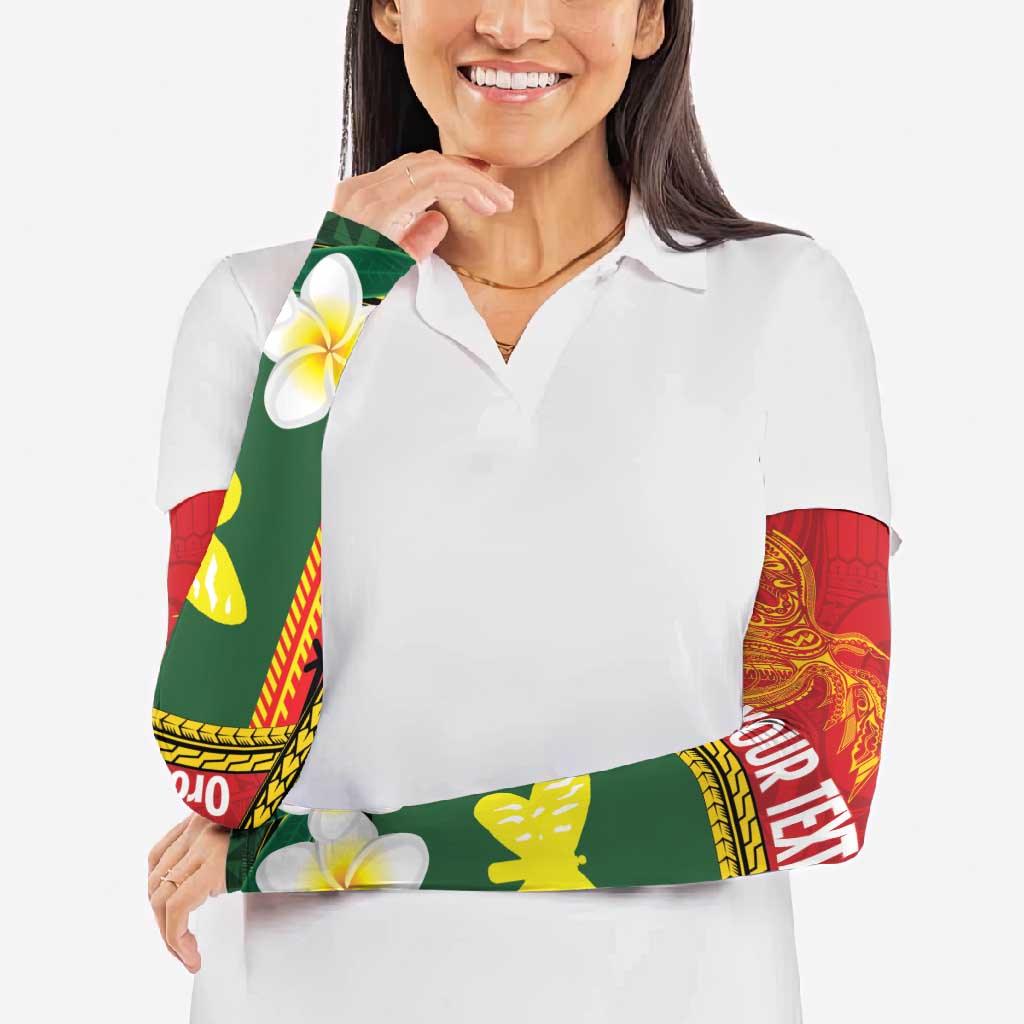 Personalised PNG Oro Provins Arm Sleeves Papua New Guinea Plumeria Melanesian Pattern LT14 - Polynesian Pride