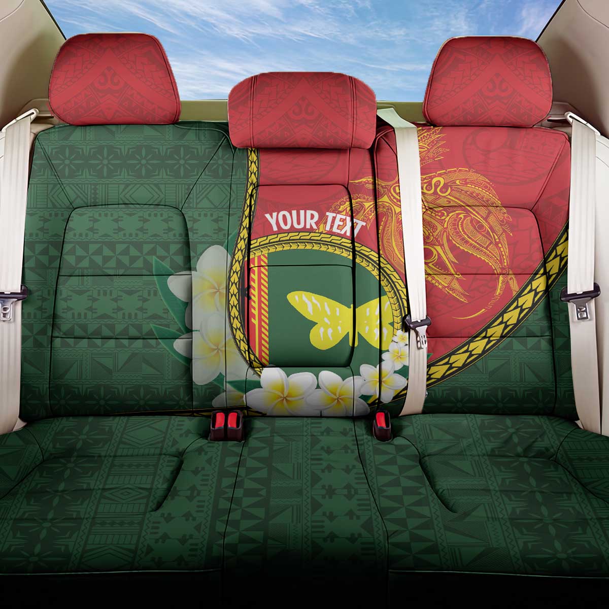 Personalised PNG Oro Provins Back Car Seat Cover Papua New Guinea Plumeria Melanesian Pattern - Polynesian Pride