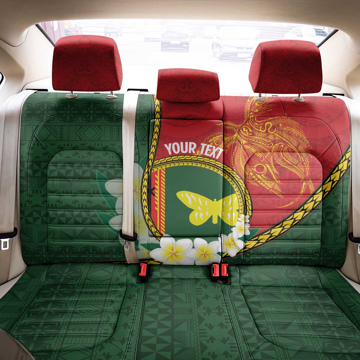 Personalised PNG Oro Provins Back Car Seat Cover Papua New Guinea Plumeria Melanesian Pattern - Polynesian Pride