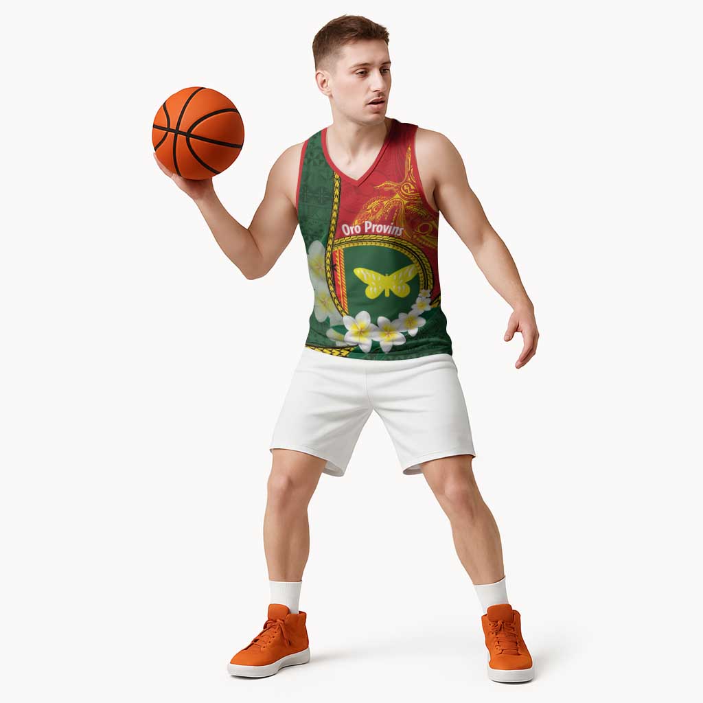Personalised PNG Oro Provins Basketball Jersey Papua New Guinea Plumeria Melanesian Pattern LT14 - Polynesian Pride