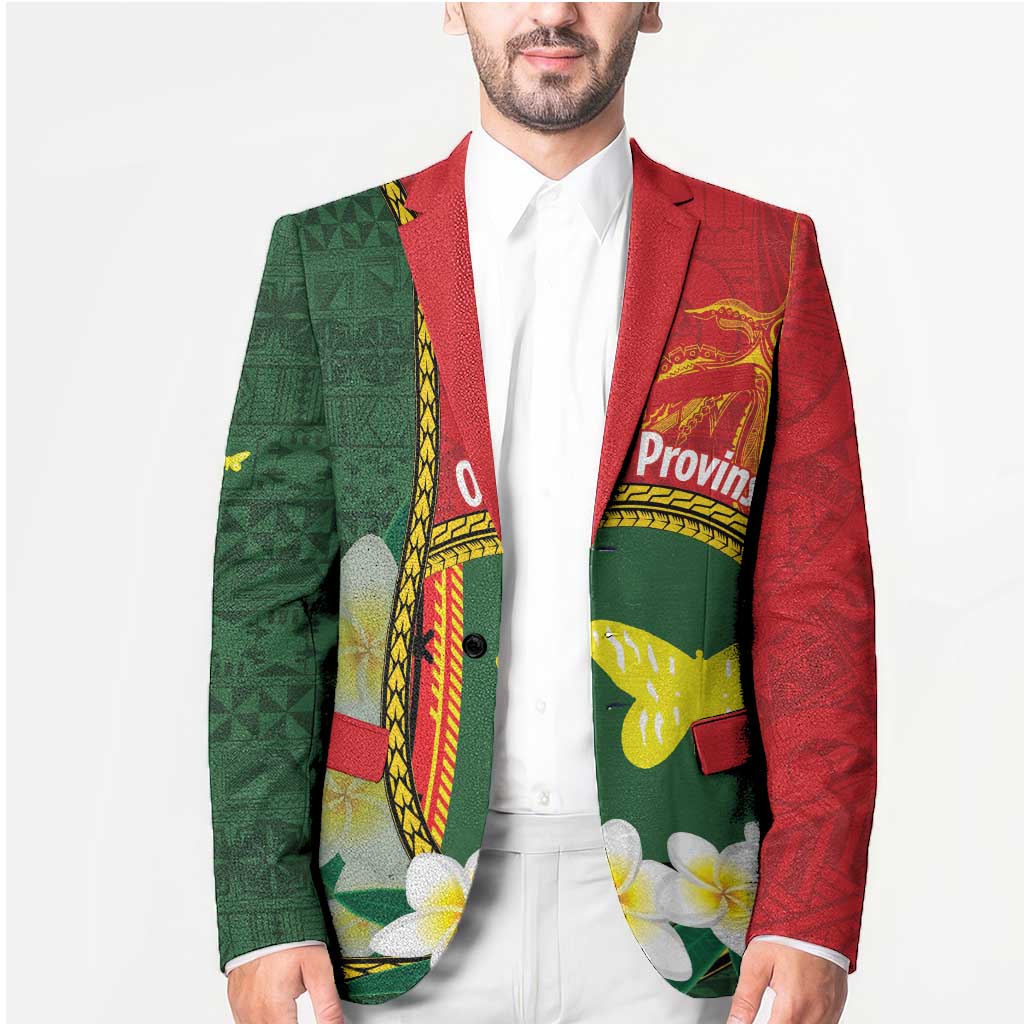 Personalised PNG Oro Provins Blazer Papua New Guinea Plumeria Melanesian Pattern - Polynesian Pride
