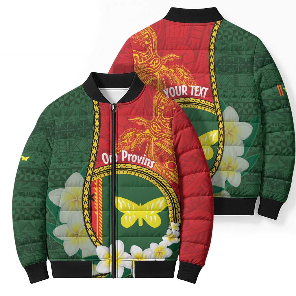 Personalised PNG Oro Provins Bomber Puffer Jacket Papua New Guinea Plumeria Melanesian Pattern LT14 - Polynesian Pride