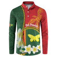 Personalised PNG Oro Provins Button Sweatshirt Papua New Guinea Plumeria Melanesian Pattern LT14 Green - Polynesian Pride