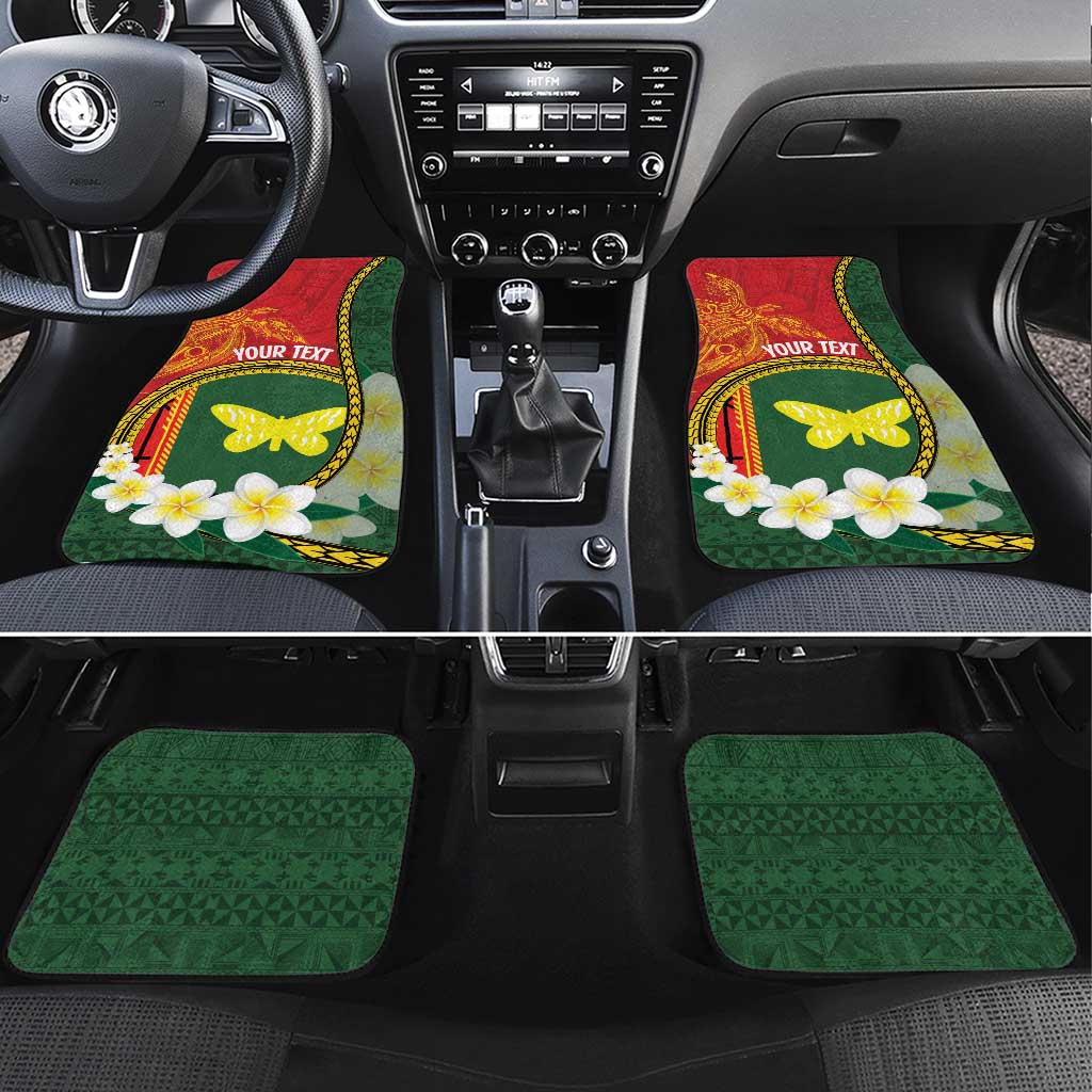 Personalised PNG Oro Provins Car Mats Papua New Guinea Plumeria Melanesian Pattern LT14 Set 4pcs Green - Polynesian Pride