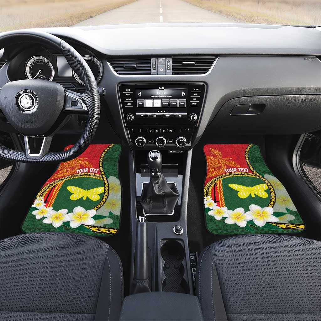 Personalised PNG Oro Provins Car Mats Papua New Guinea Plumeria Melanesian Pattern LT14 Set 2pcs - Front Green - Polynesian Pride