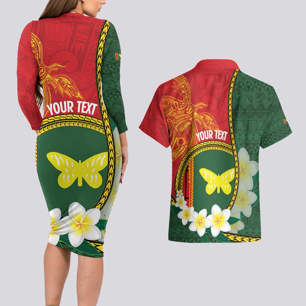 Personalised PNG Oro Provins Couples Matching Long Sleeve Bodycon Dress and Hawaiian Shirt Papua New Guinea Plumeria Melanesian Pattern - Polynesian Pride