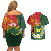 Personalised PNG Oro Provins Couples Matching Off Shoulder Short Dress and Hawaiian Shirt Papua New Guinea Plumeria Melanesian Pattern - Polynesian Pride