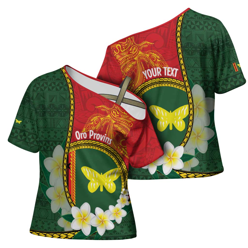 Personalised PNG Oro Provins Cross Shoulder Shirt Papua New Guinea Plumeria Melanesian Pattern LT14 - Polynesian Pride