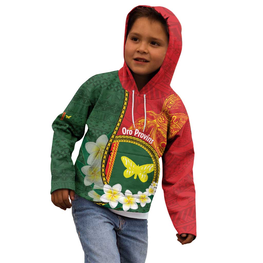 Personalised PNG Oro Provins Kid Hoodie Papua New Guinea Plumeria Melanesian Pattern - Polynesian Pride