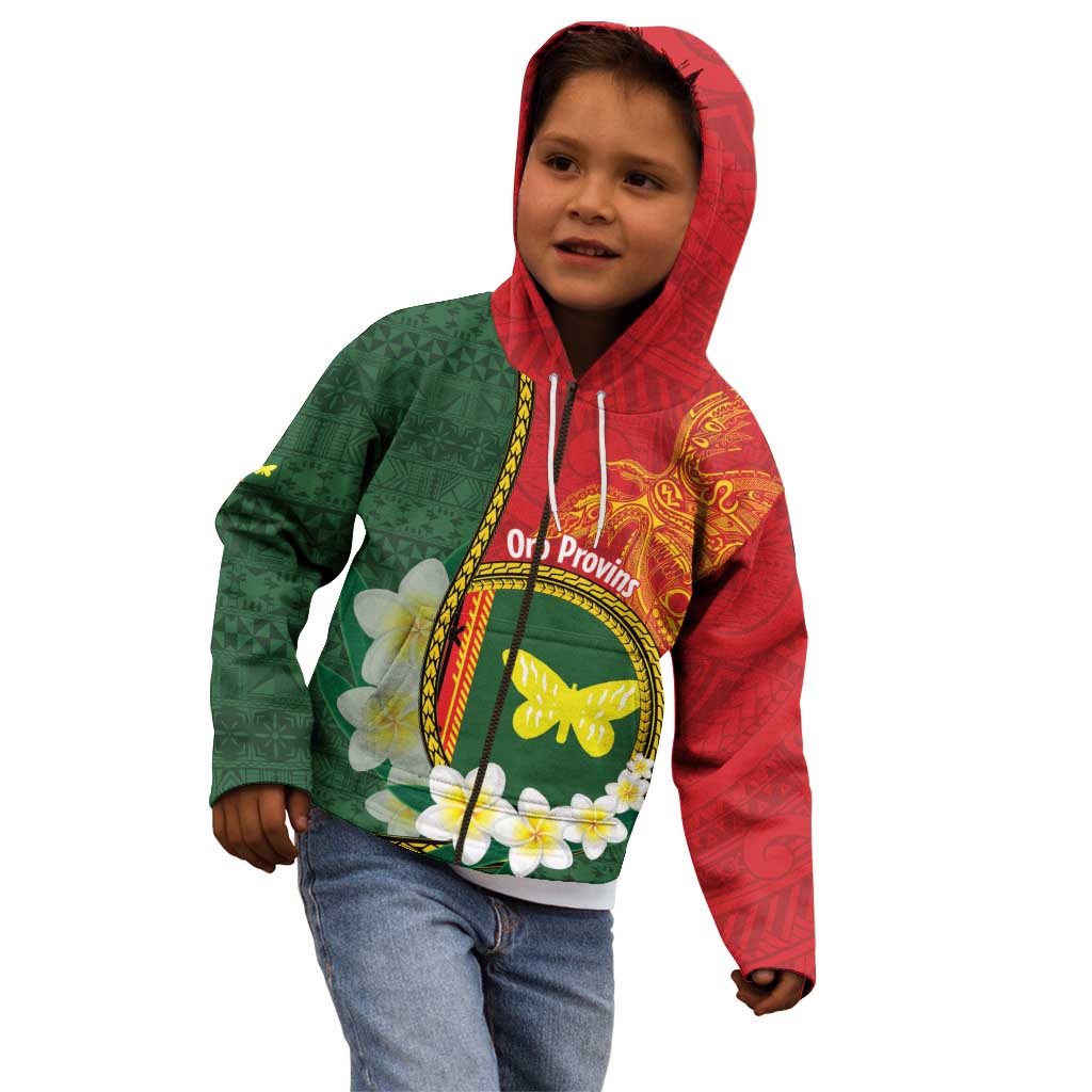 Personalised PNG Oro Provins Kid Hoodie Papua New Guinea Plumeria Melanesian Pattern - Polynesian Pride