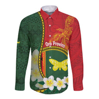 Personalised PNG Oro Provins Long Sleeve Button Shirt Papua New Guinea Plumeria Melanesian Pattern LT14 Unisex Green - Polynesian Pride