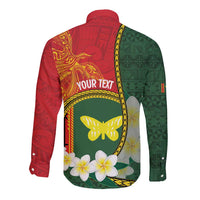 Personalised PNG Oro Provins Long Sleeve Button Shirt Papua New Guinea Plumeria Melanesian Pattern LT14 - Polynesian Pride