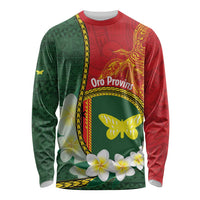 Personalised PNG Oro Provins Long Sleeve Shirt Papua New Guinea Plumeria Melanesian Pattern LT14 Unisex Green - Polynesian Pride