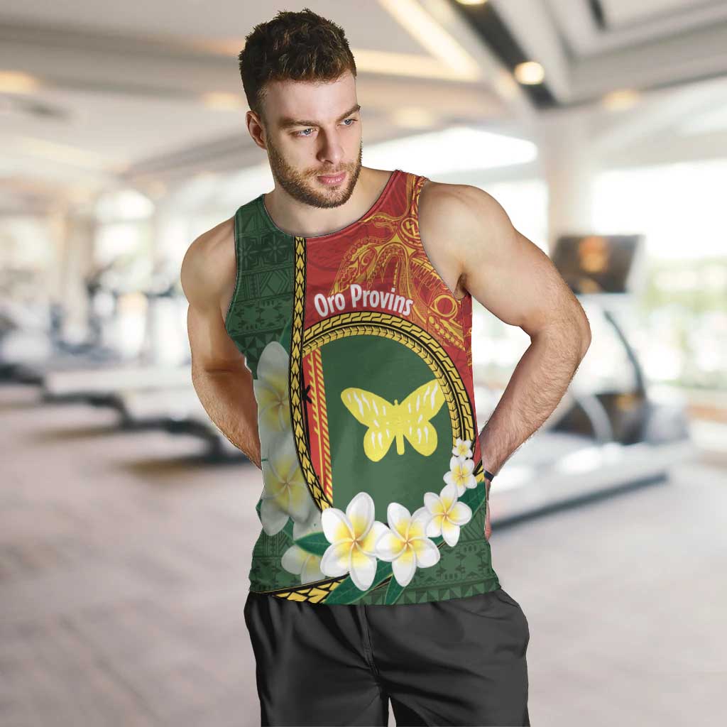 Personalised PNG Oro Provins Men Tank Top Papua New Guinea Plumeria Melanesian Pattern LT14 Green - Polynesian Pride