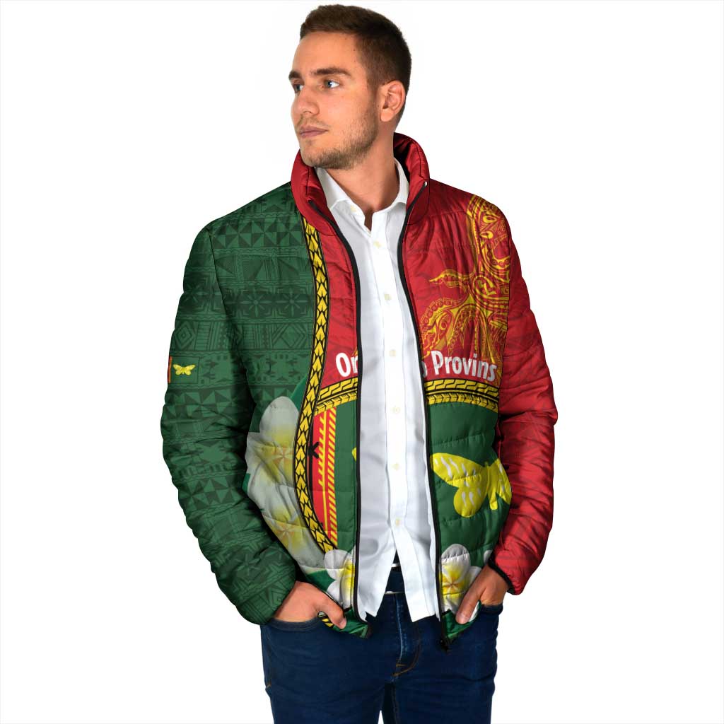 Personalised PNG Oro Provins Padded Jacket Papua New Guinea Plumeria Melanesian Pattern LT14 - Polynesian Pride