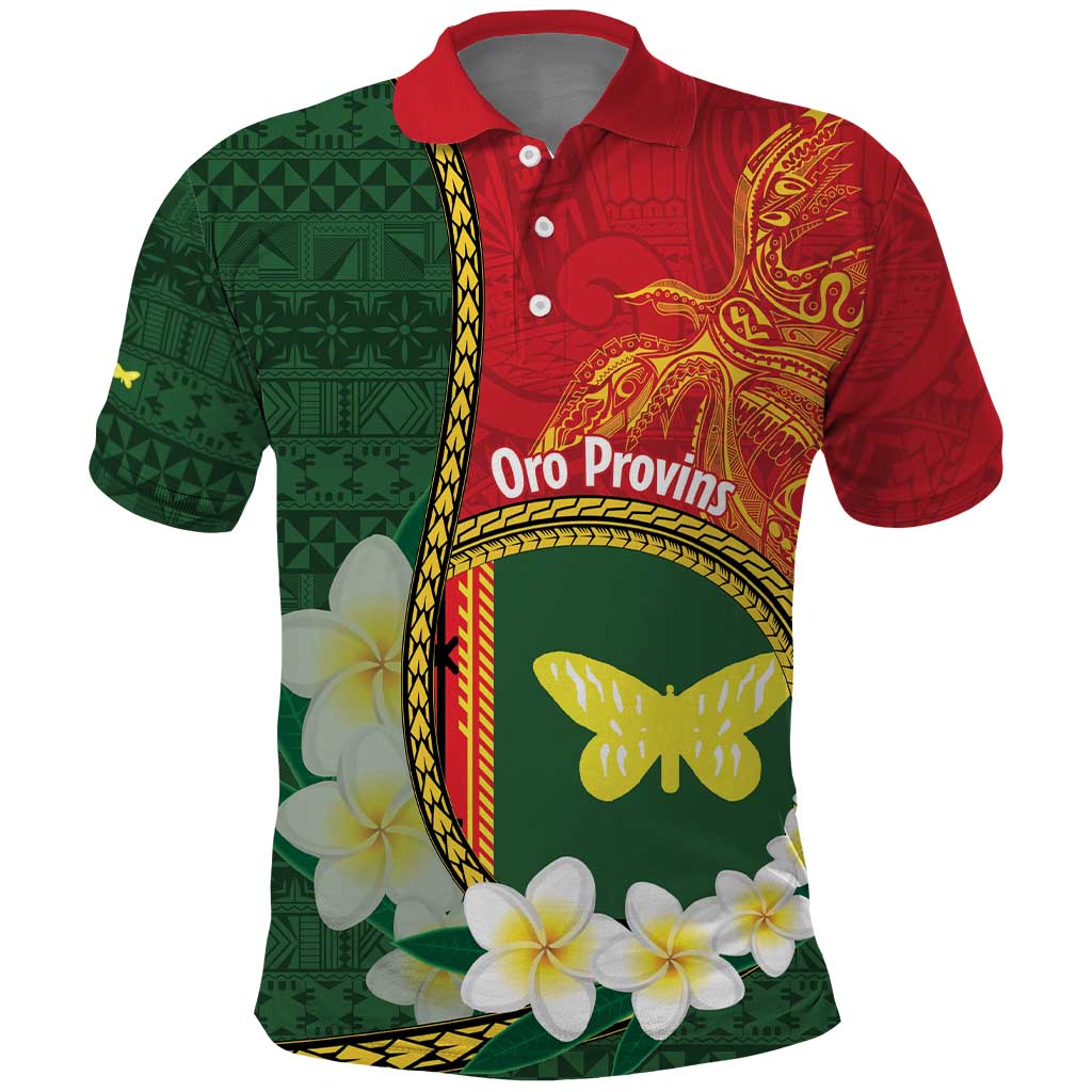 Personalised PNG Oro Provins Polo Shirt Papua New Guinea Plumeria Melanesian Pattern - Polynesian Pride