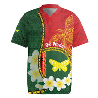 Personalised PNG Oro Provins Rugby Jersey Papua New Guinea Plumeria Melanesian Pattern LT14 Green - Polynesian Pride