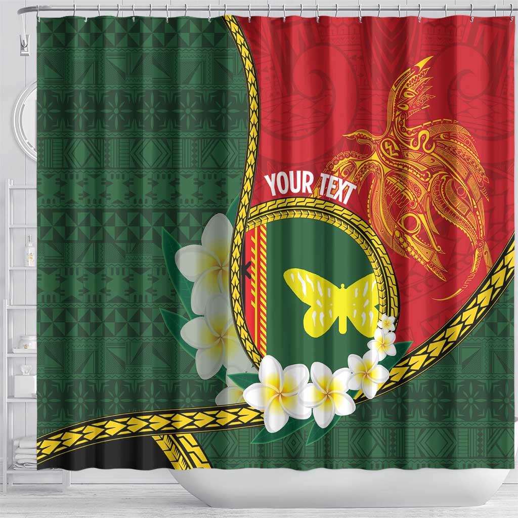 Personalised PNG Oro Provins Shower Curtain Papua New Guinea Plumeria Melanesian Pattern - Polynesian Pride