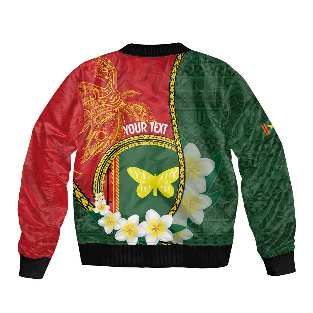 Personalised PNG Oro Provins Sleeve Zip Bomber Jacket Papua New Guinea Plumeria Melanesian Pattern - Polynesian Pride