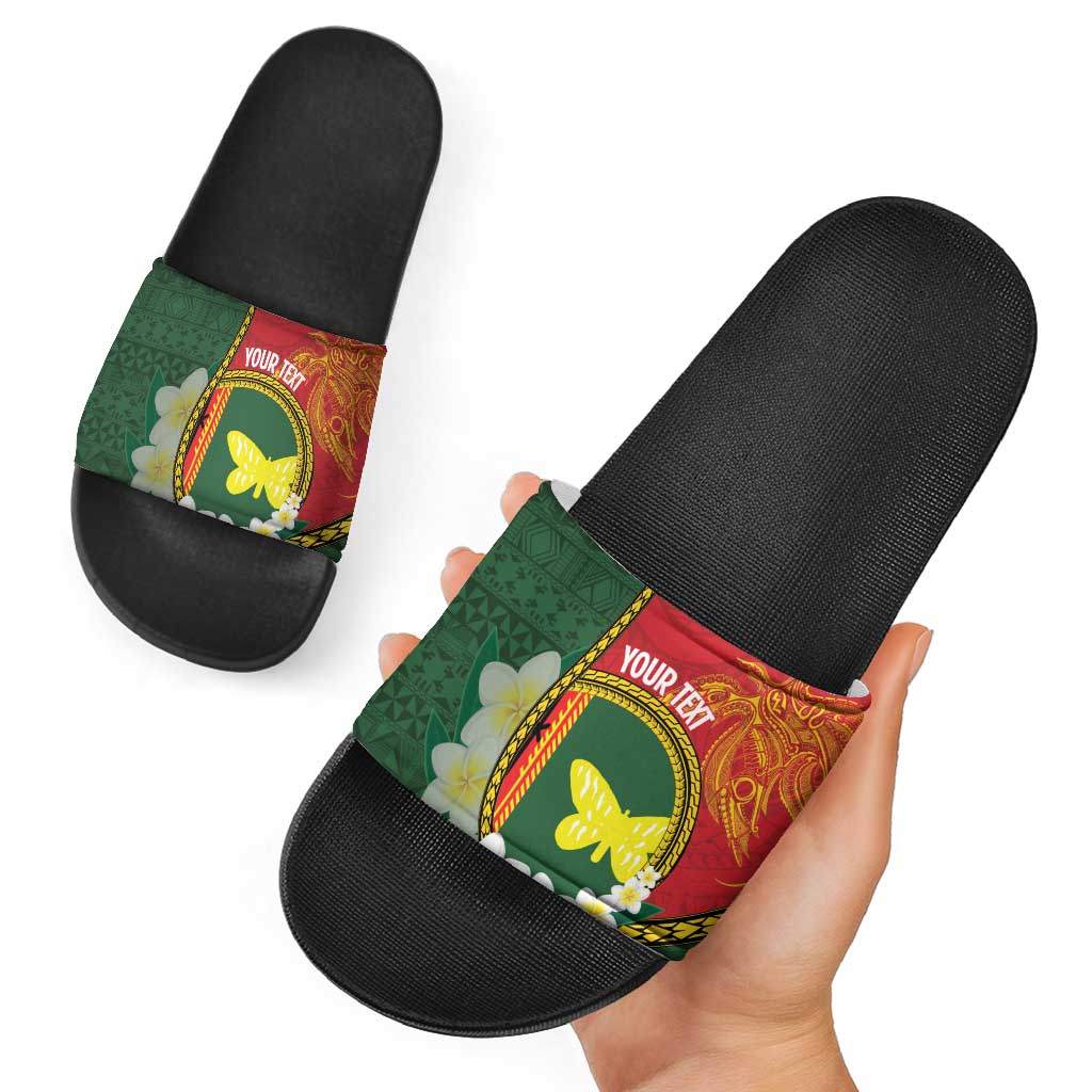 Personalised PNG Oro Provins Slide Sandals Papua New Guinea Plumeria Melanesian Pattern - Polynesian Pride