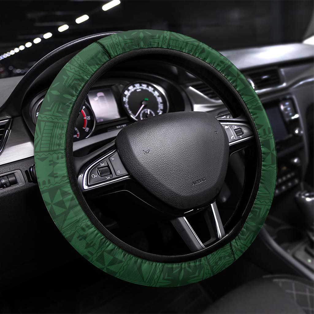 PNG Oro Provins Steering Wheel Cover Papua New Guinea Plumeria Melanesian Pattern LT14 Universal Fit Green - Polynesian Pride