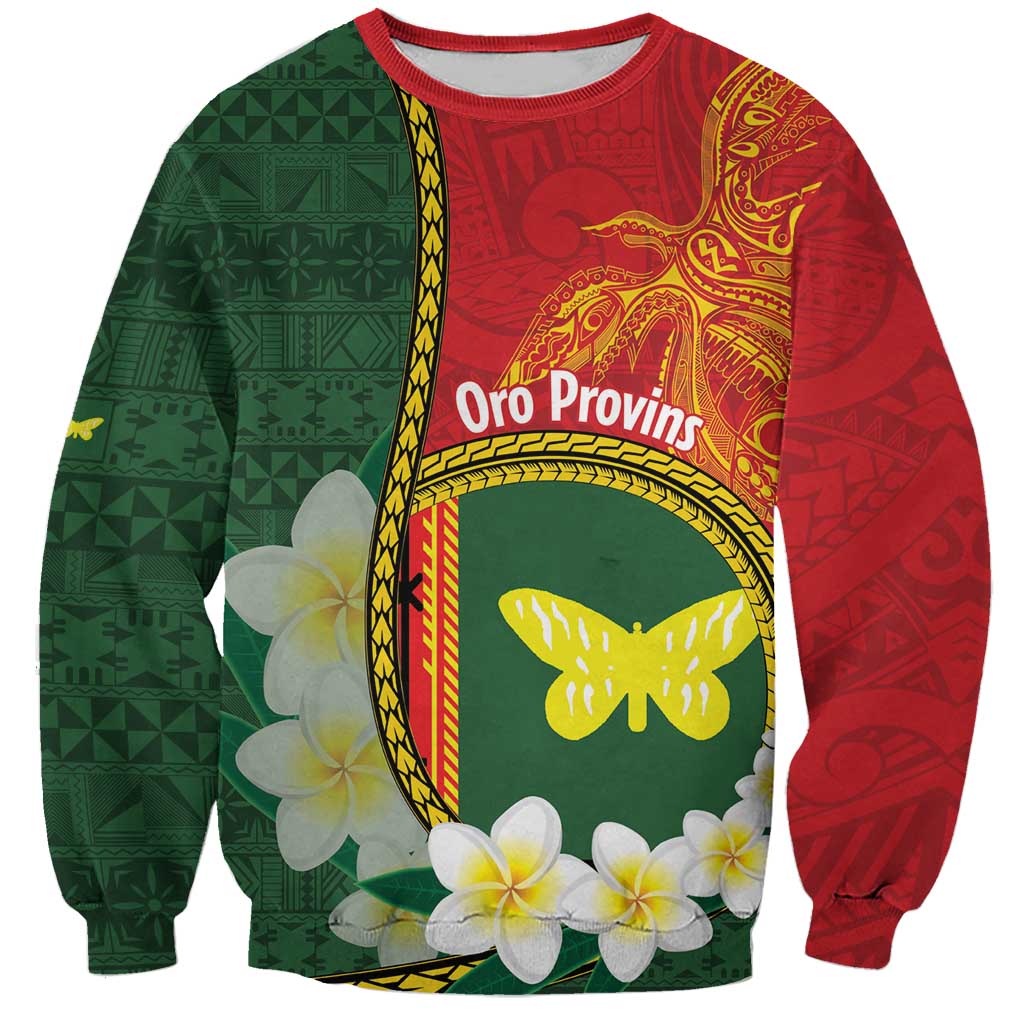 Personalised PNG Oro Provins Sweatshirt Papua New Guinea Plumeria Melanesian Pattern LT14 Unisex Green - Polynesian Pride
