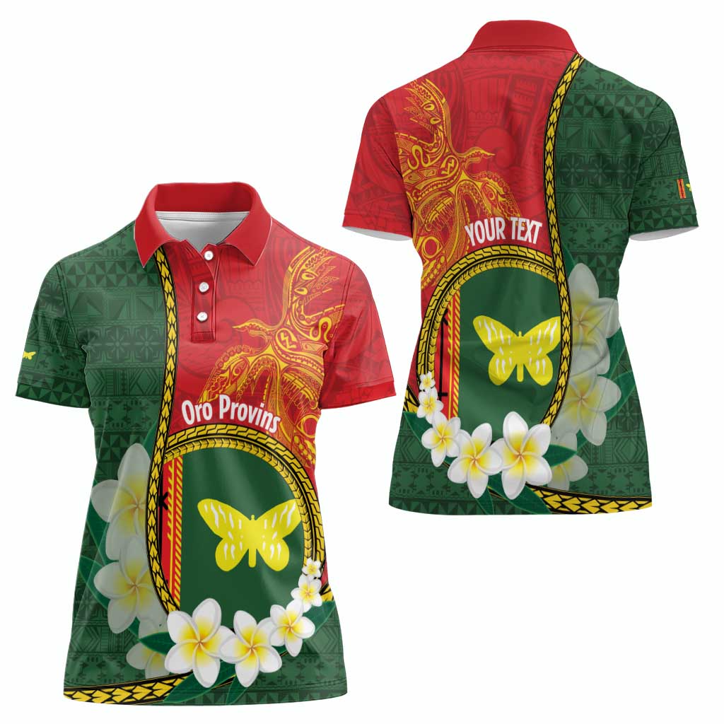 Personalised PNG Oro Provins Women Polo Shirt Papua New Guinea Plumeria Melanesian Pattern - Polynesian Pride