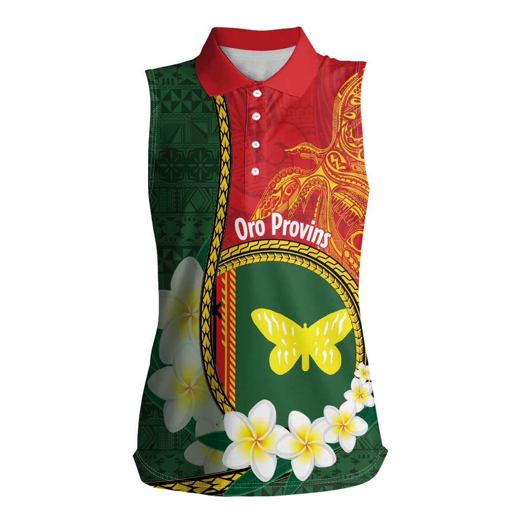 Personalised PNG Oro Provins Women Sleeveless Polo Shirt Papua New Guinea Plumeria Melanesian Pattern LT14 Female Green - Polynesian Pride