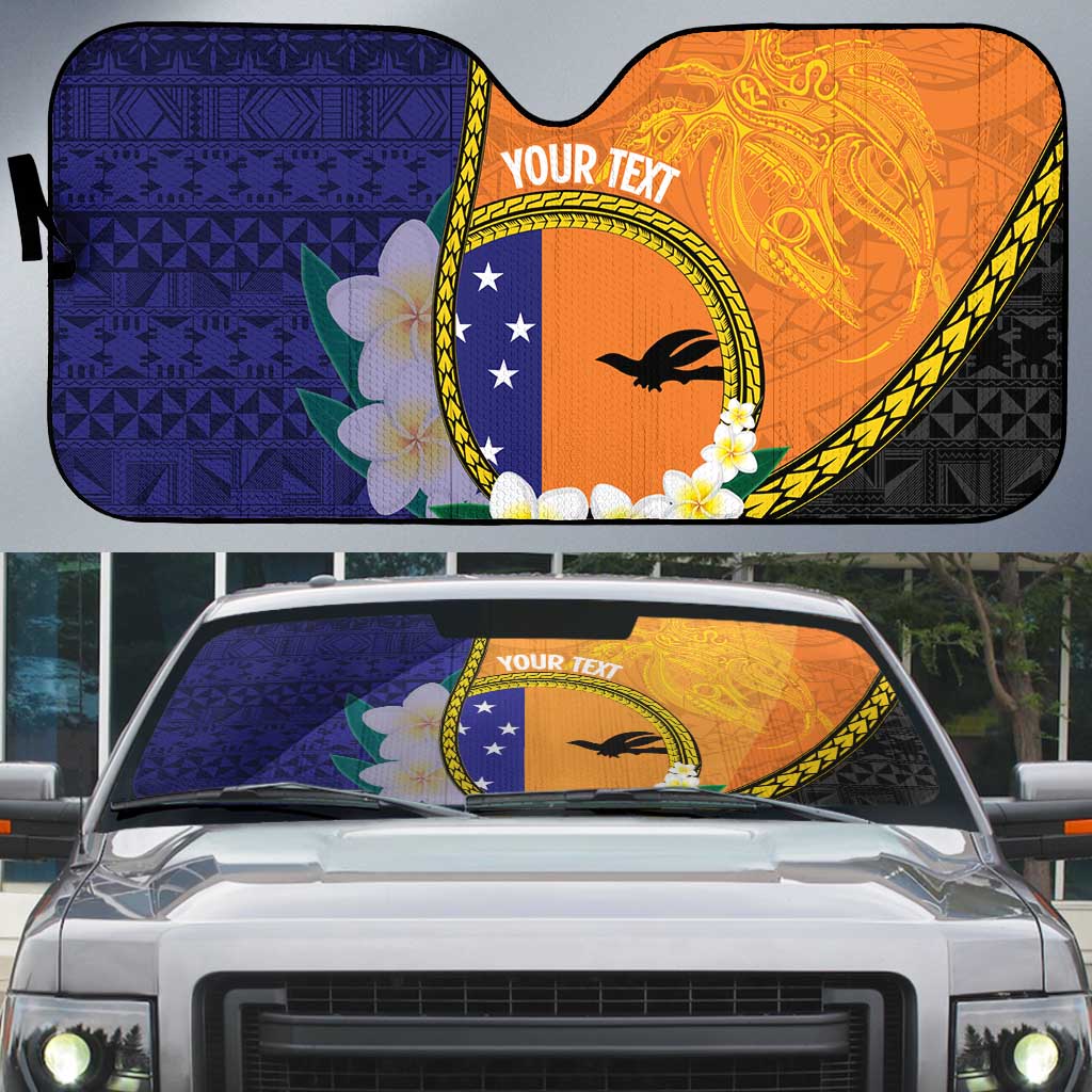 Personalised PNG Niu Ailan Auto Sun Shade Papua New Guinea Plumeria Melanesian Pattern - Polynesian Pride