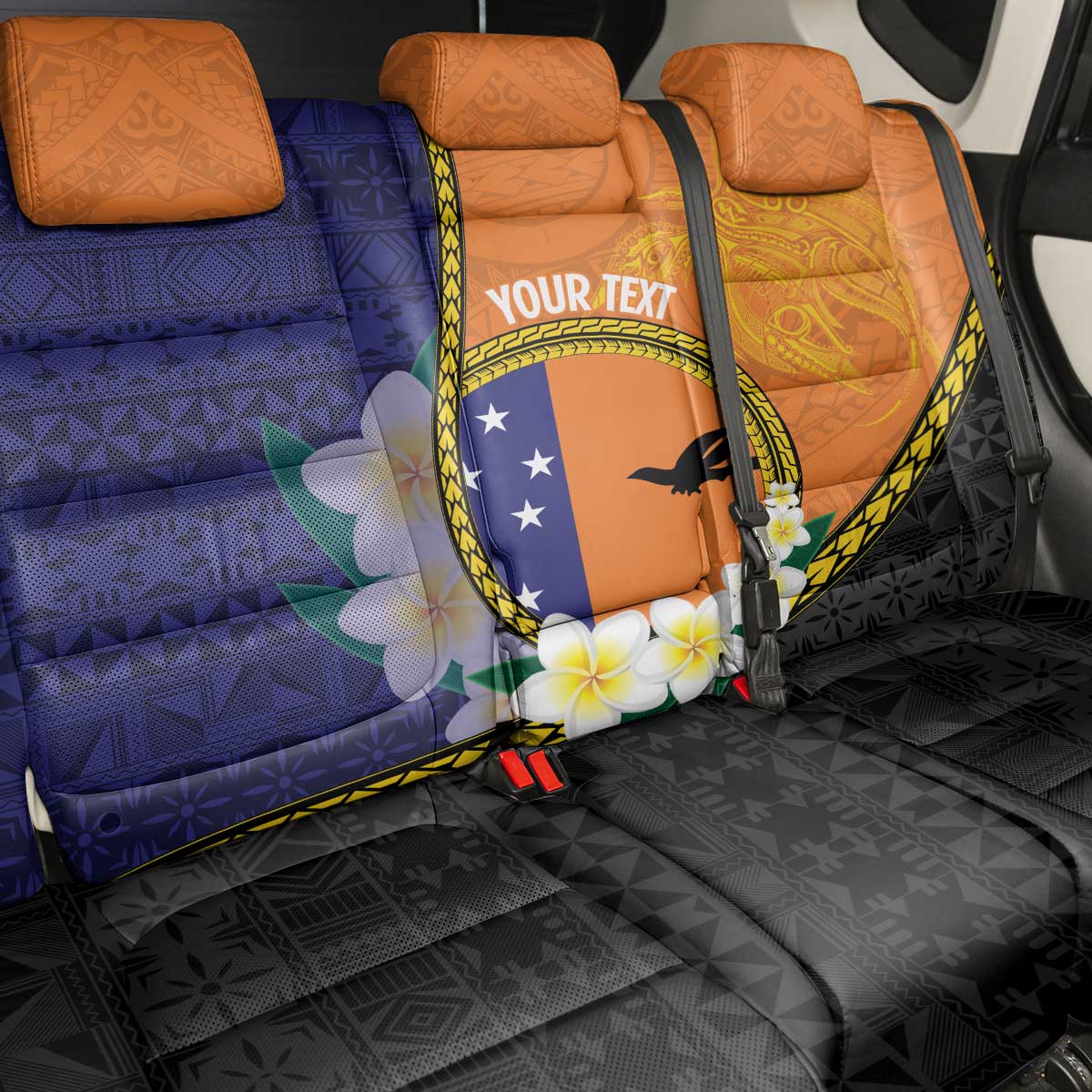 Personalised PNG Niu Ailan Back Car Seat Cover Papua New Guinea Plumeria Melanesian Pattern - Polynesian Pride